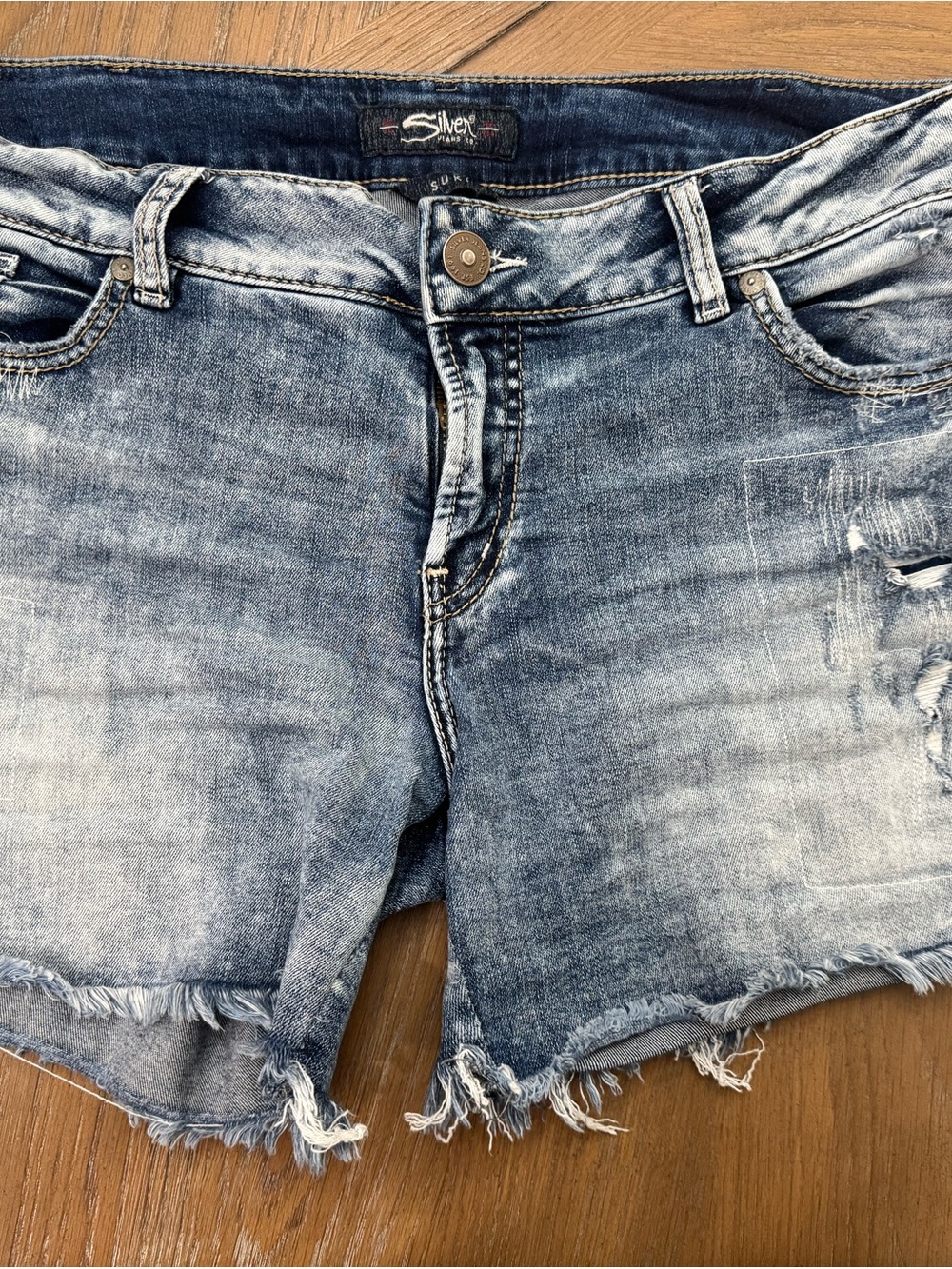 Silver Jeans Blue Distressed Denim Shorts
